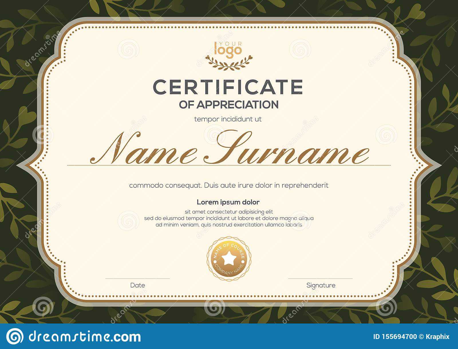 Certificate Template With Vintage Frame On Dark Green Floral Pertaining To Commemorative Certificate Template