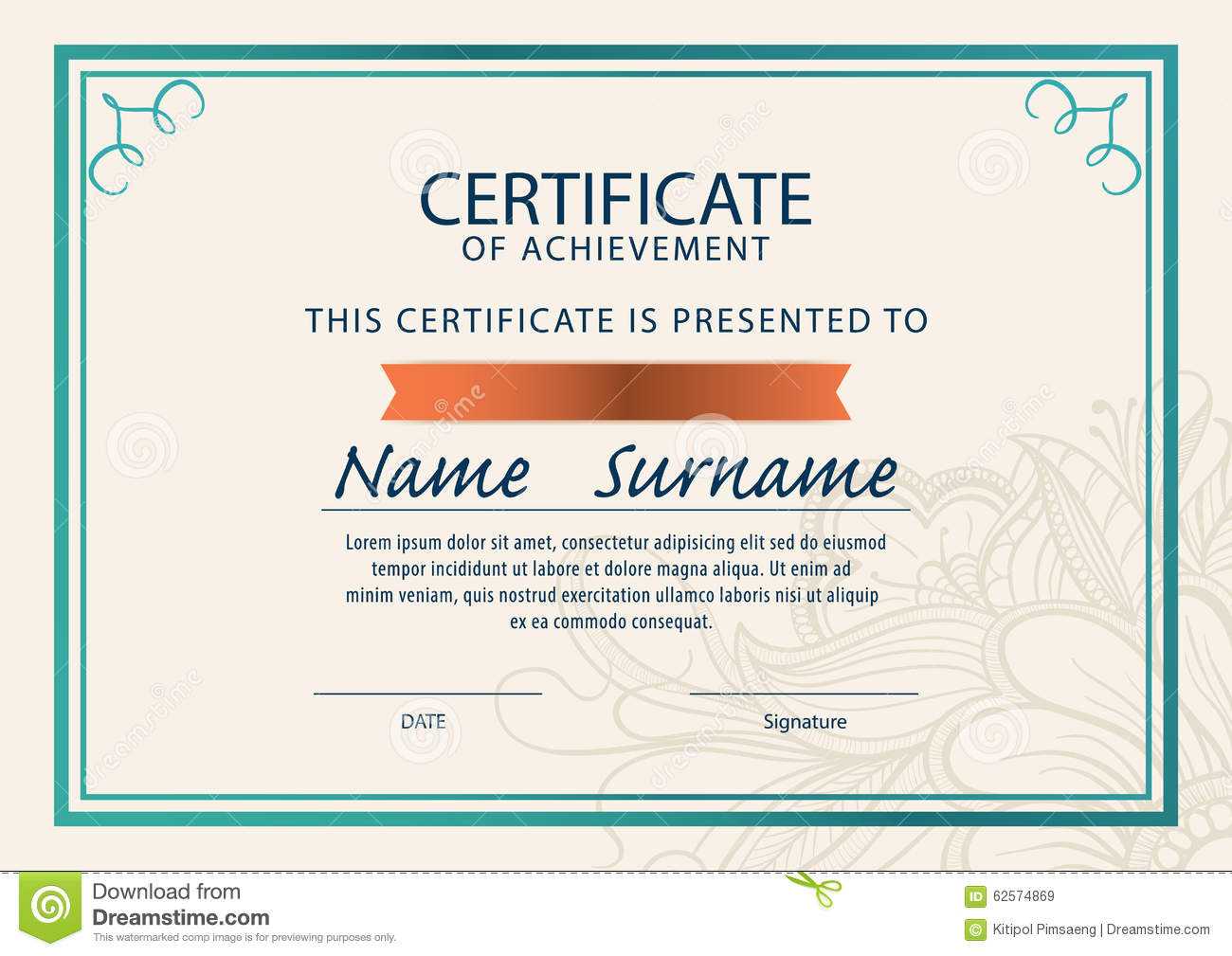 Certificate Template,diploma,a4 Size , Illustration 62574869 Throughout Certificate Template Size