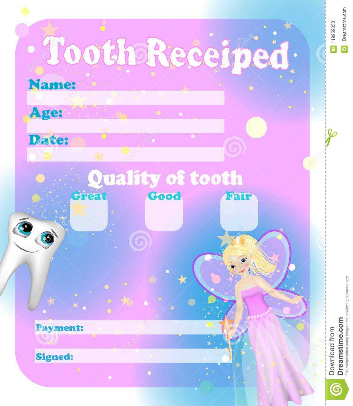 Certificate Tooth Fairy Stock Vector. Illustration Of Dental Regarding Free Tooth Fairy Certificate Template