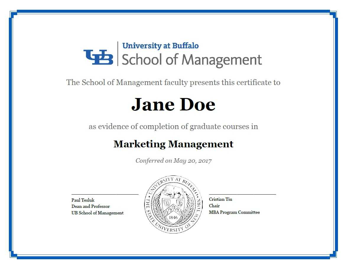 Certificates - School Of Management - University At Buffalo For Masters Degree Certificate Template