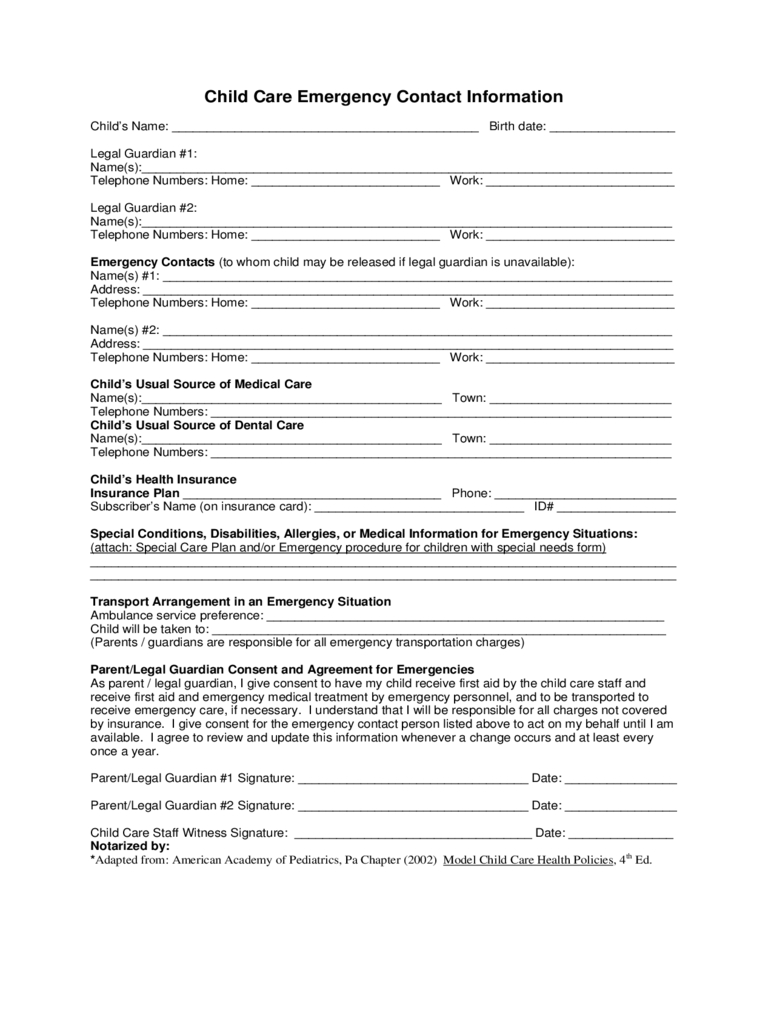 Child Care Emergency Contact Form – 2 Free Templates In Pdf With Regard To Emergency Contact Card Template