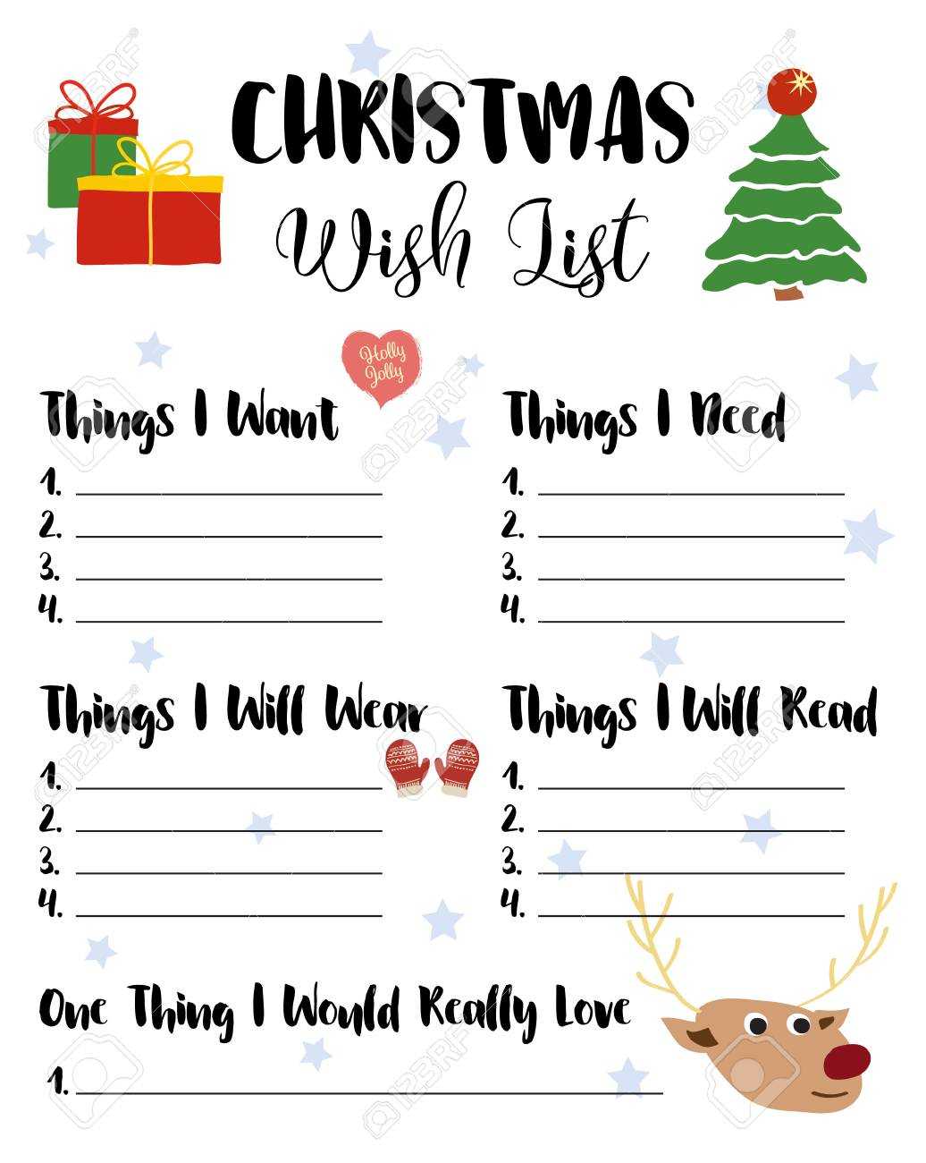 Christmas Wishlist For Kids, Vector Illustration. Cute Cartoon.. Pertaining To Christmas Card List Template