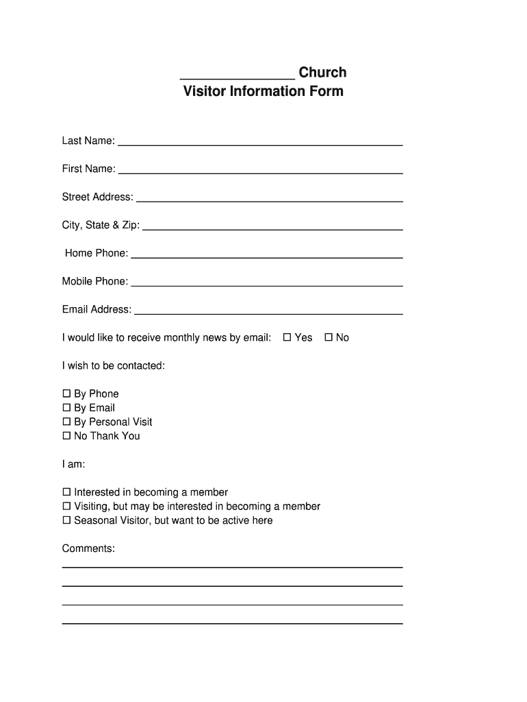 Church Visitor Form Pdf – Fill Online, Printable, Fillable For Church Visitor Card Template