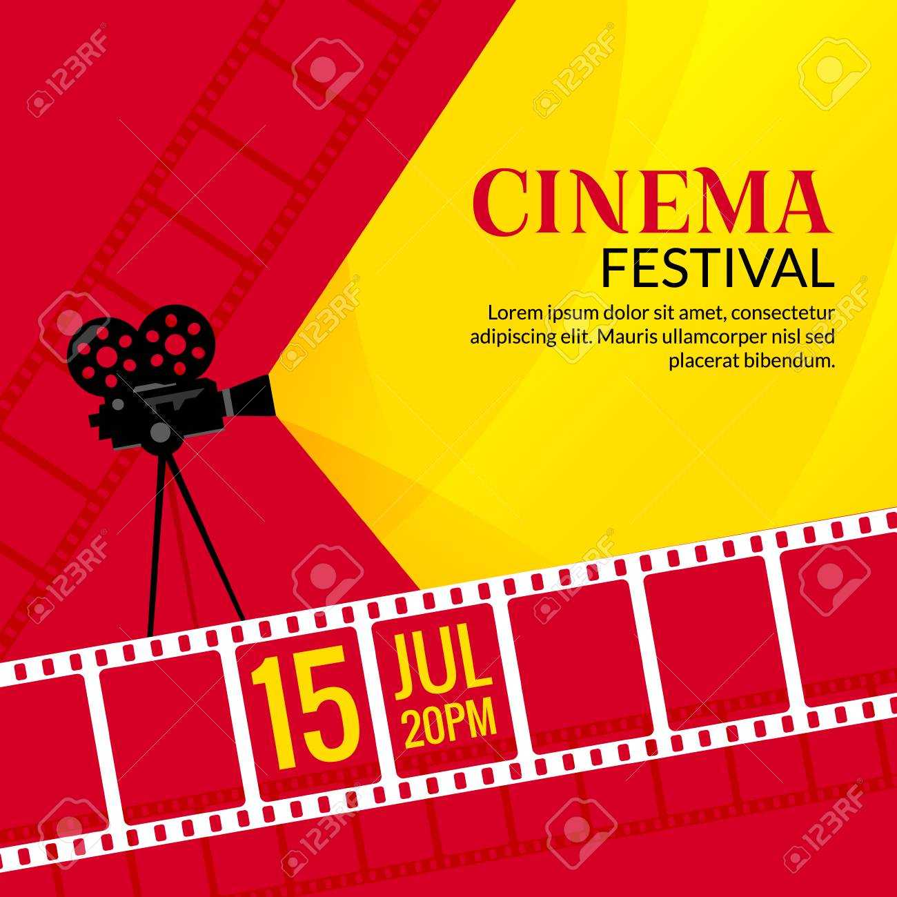 Cinema Festival Poster Template. Vector Camcorder And Line Videotape.. Inside Film Festival Brochure Template