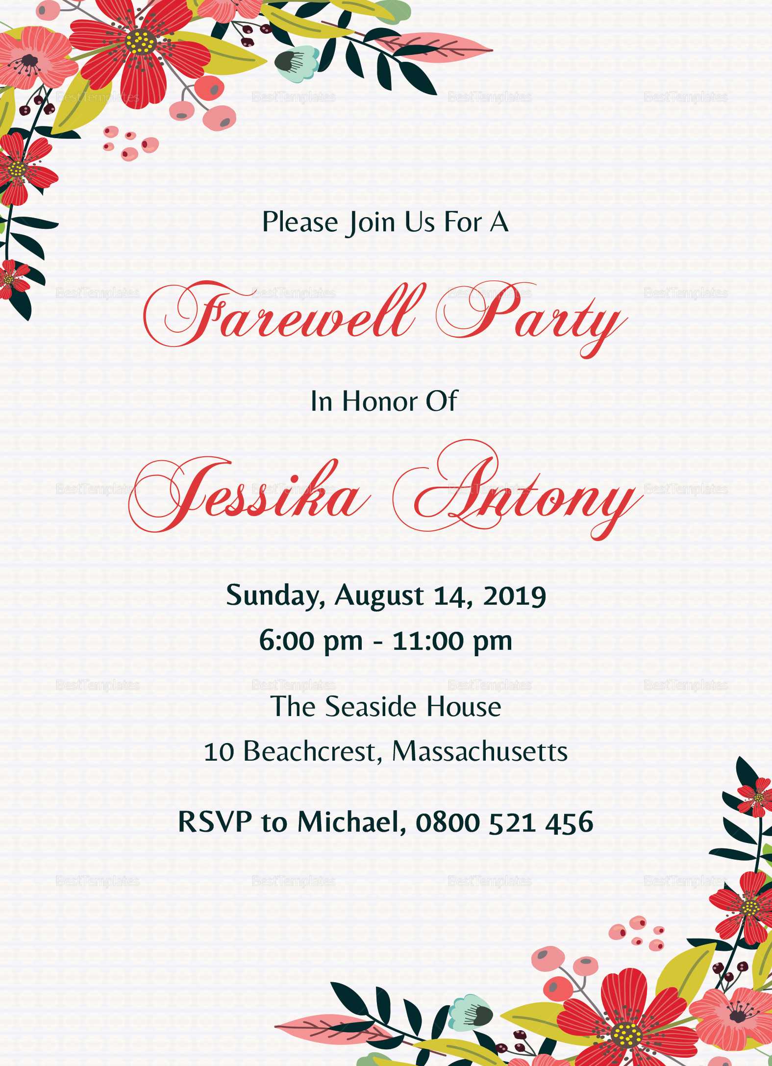 Classic Farewell Party Invitation Template For Farewell Invitation Card Template