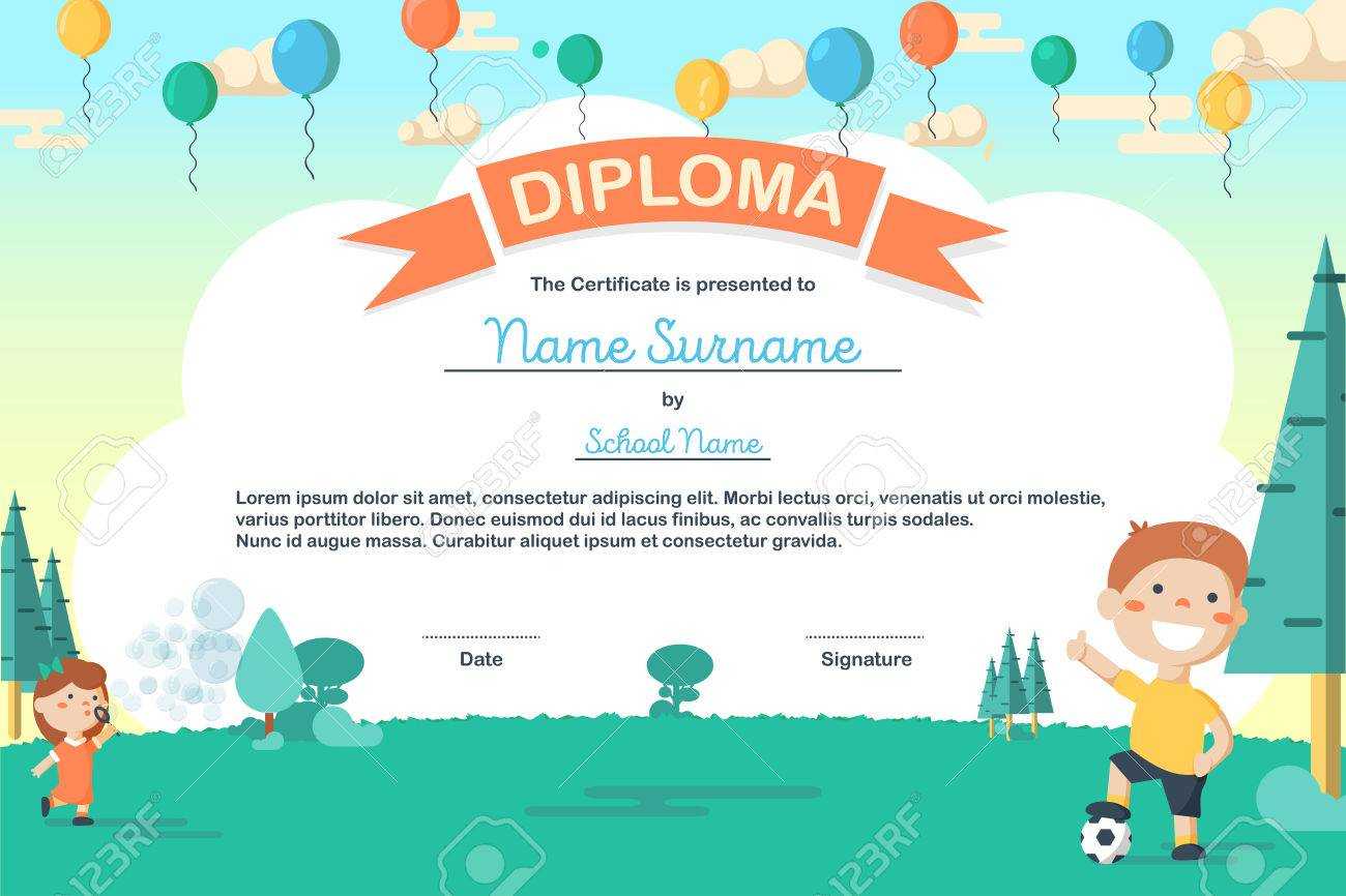 Colorful Kids Summer Camp Diploma Certificate Template In Cartoon.. In Summer Camp Certificate Template
