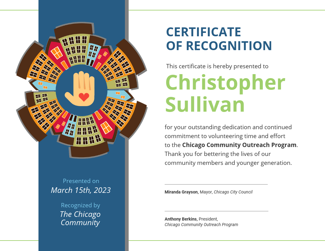 Community Volunteer Certificate Of Recognition Template With Volunteer Certificate Template