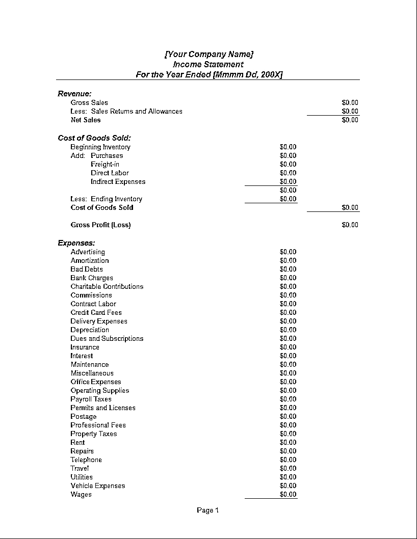 Company Income Statement Template | Templates At Within Credit Card Statement Template Excel