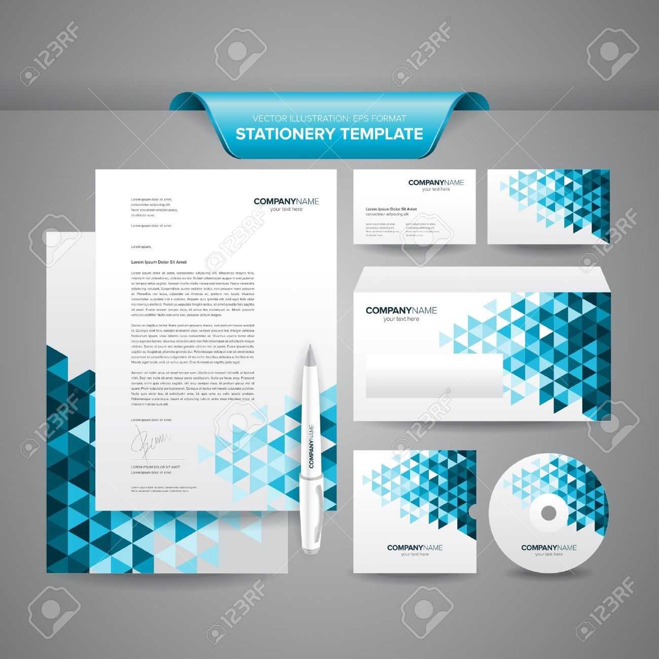 Complete Set Of Business Stationery Template Such As Letterhead,.. For Business Card Letterhead Envelope Template