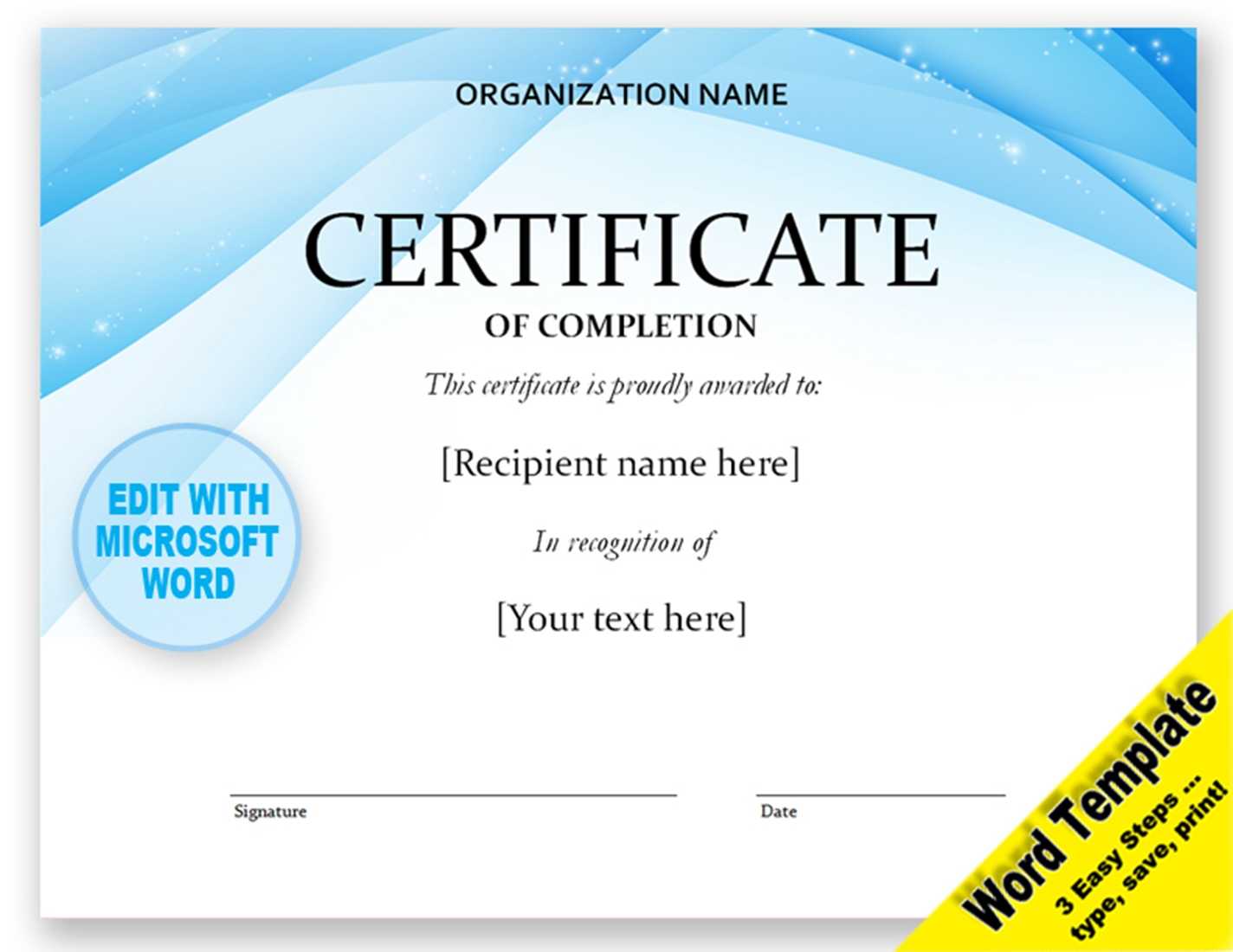 Contemporary Certificate Of Completion Template Digital Download Pertaining To Certification Of Completion Template