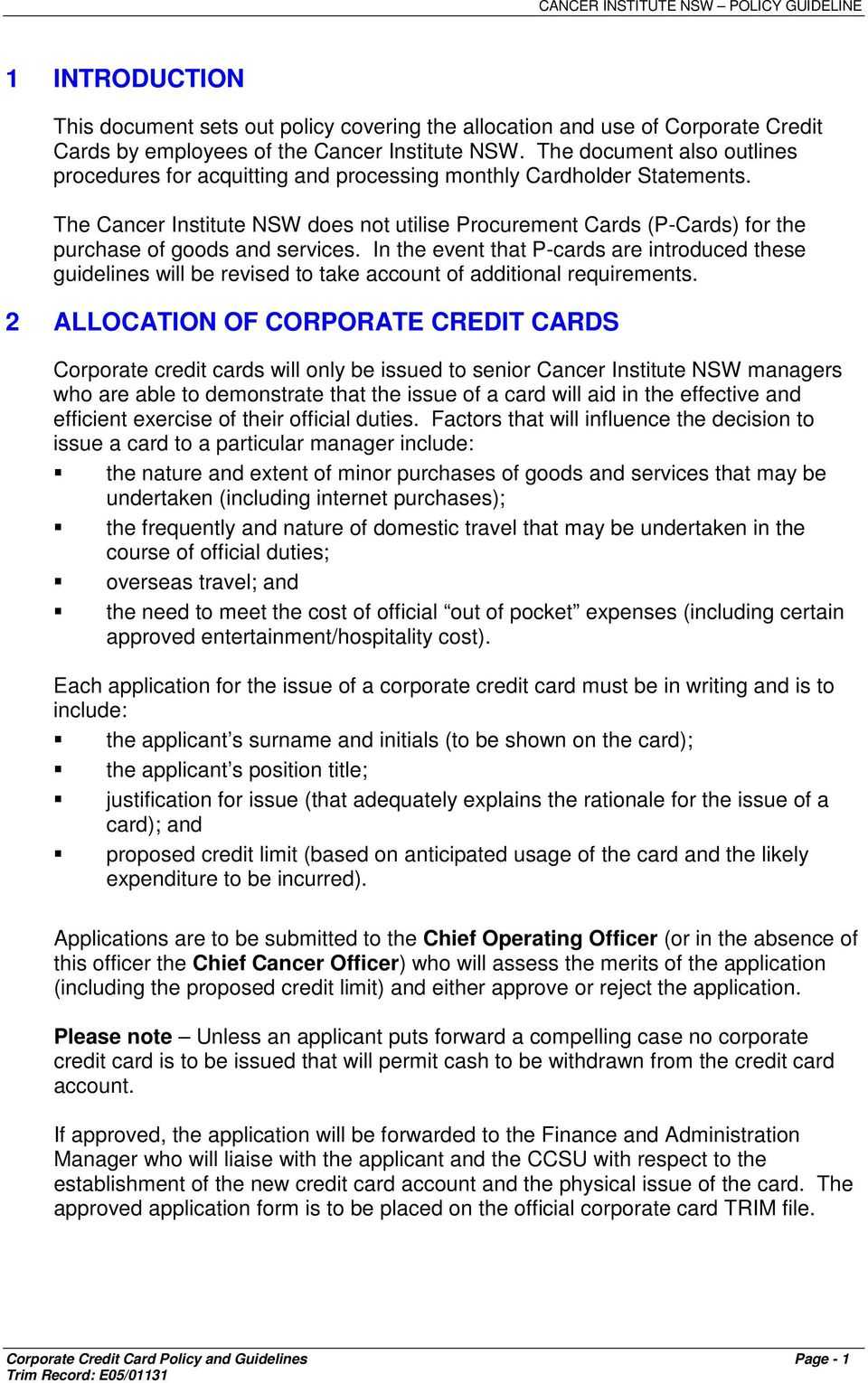 Corporate Credit Card Policy & Guidelines – Pdf Free Download Regarding Company Credit Card Policy Template