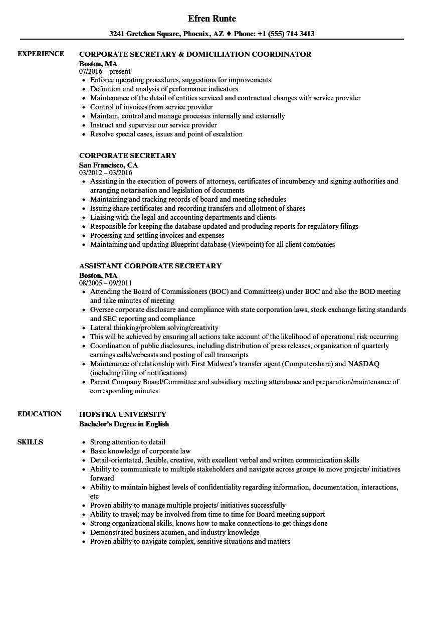 Corporate Secretary Resume Samples | Velvet Jobs Intended For Corporate Secretary Certificate Template