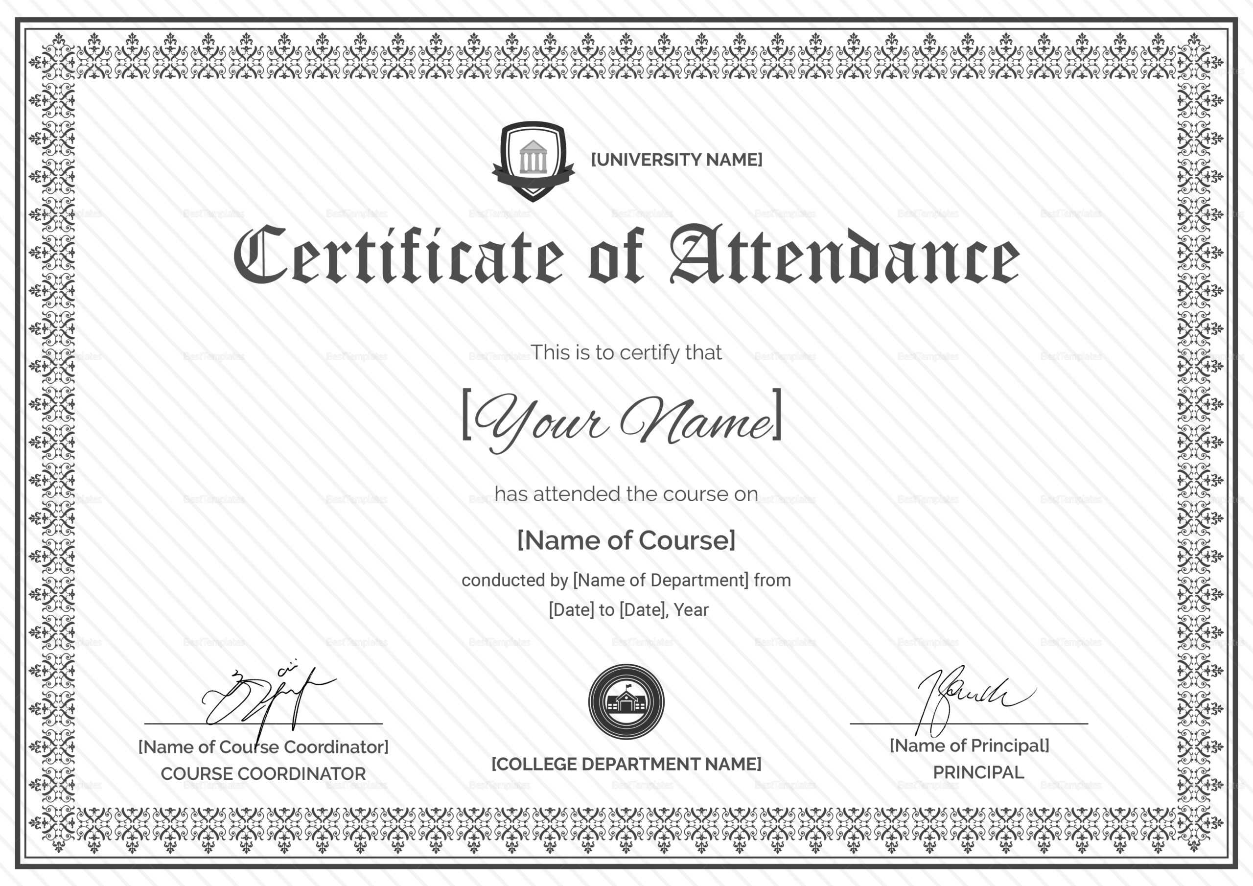 Course Attendance Certificate Template Intended For Attendance Certificate Template Word