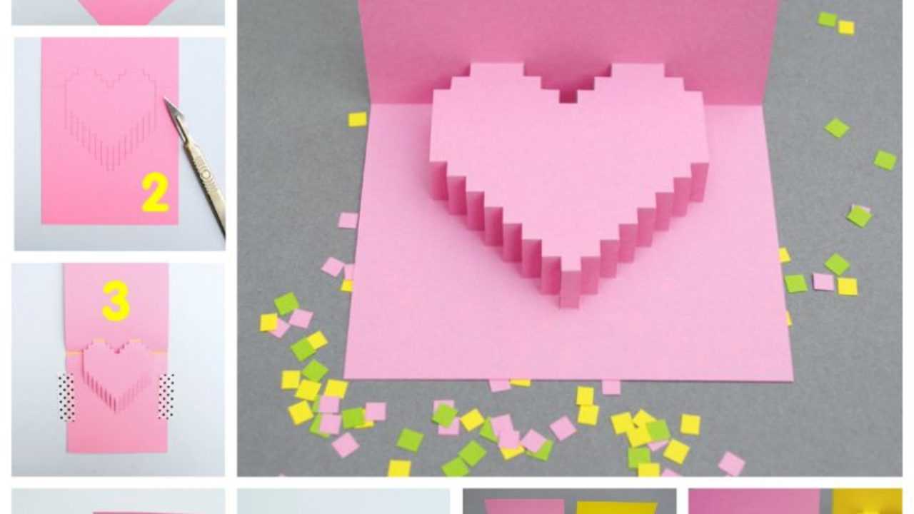 Creative Ideas - Diy Pixel Heart Popup Card Throughout Pixel Heart Pop Up Card Template