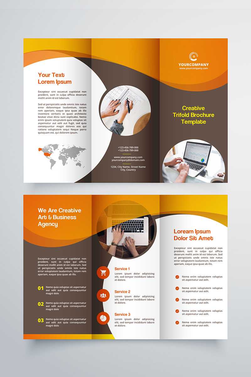 Creative Trifold Brochure Template. 2 Color Styles Corporate Identity  Template For Three Panel Brochure Template