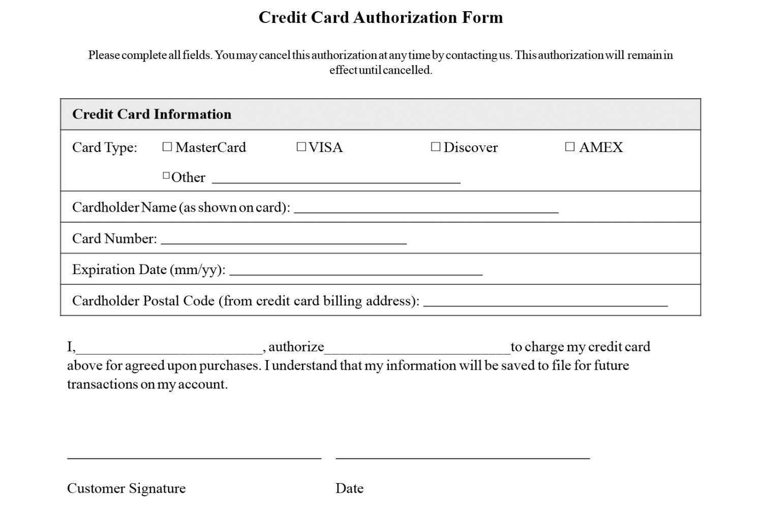 Credit Card Authorization Form Template | Letterncard Within Hotel Credit Card Authorization Form Template