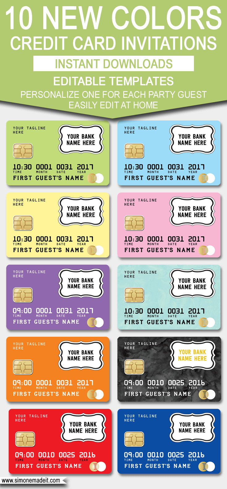 Credit Card Invitation Template – New Colors! Inside Credit Card Template For Kids