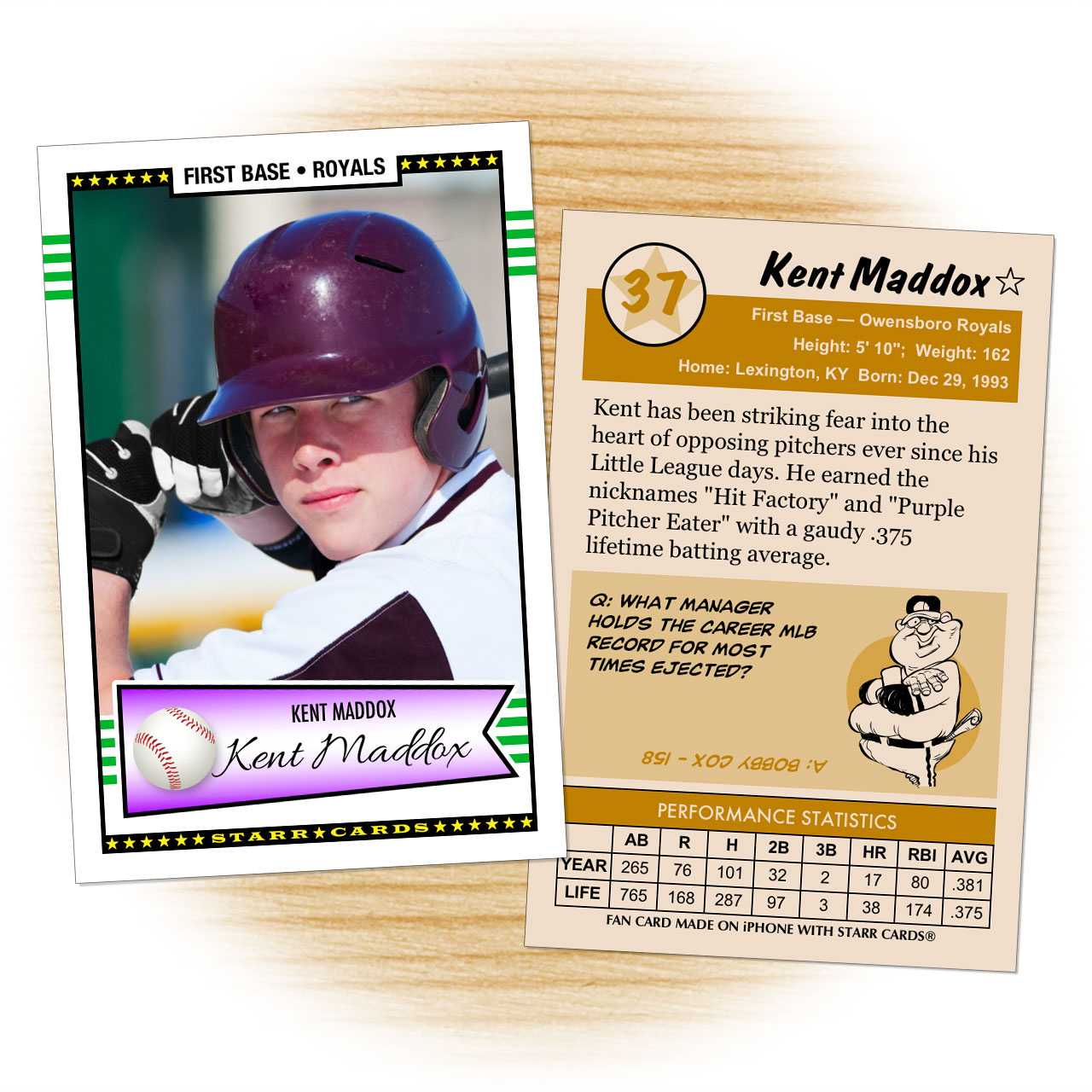 Custom Baseball Cards Retro 50™ Series Starr Cards Throughout Custom