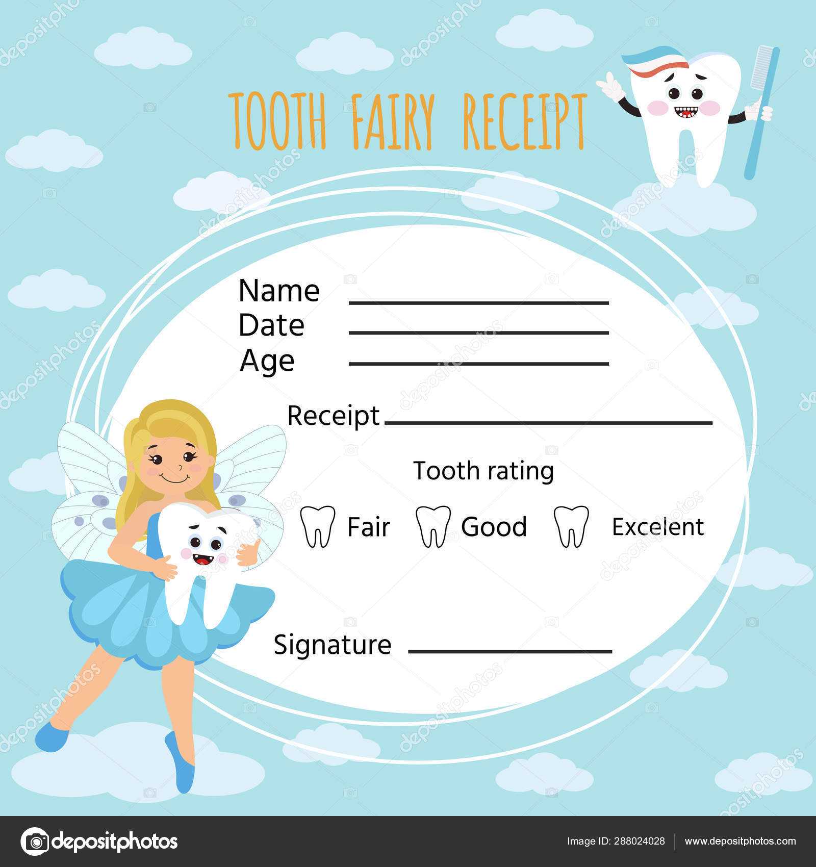 Cute Tooth Fairy Receipt Certificate. Diploma Fun Design Within Tooth Fairy Certificate Template Free
