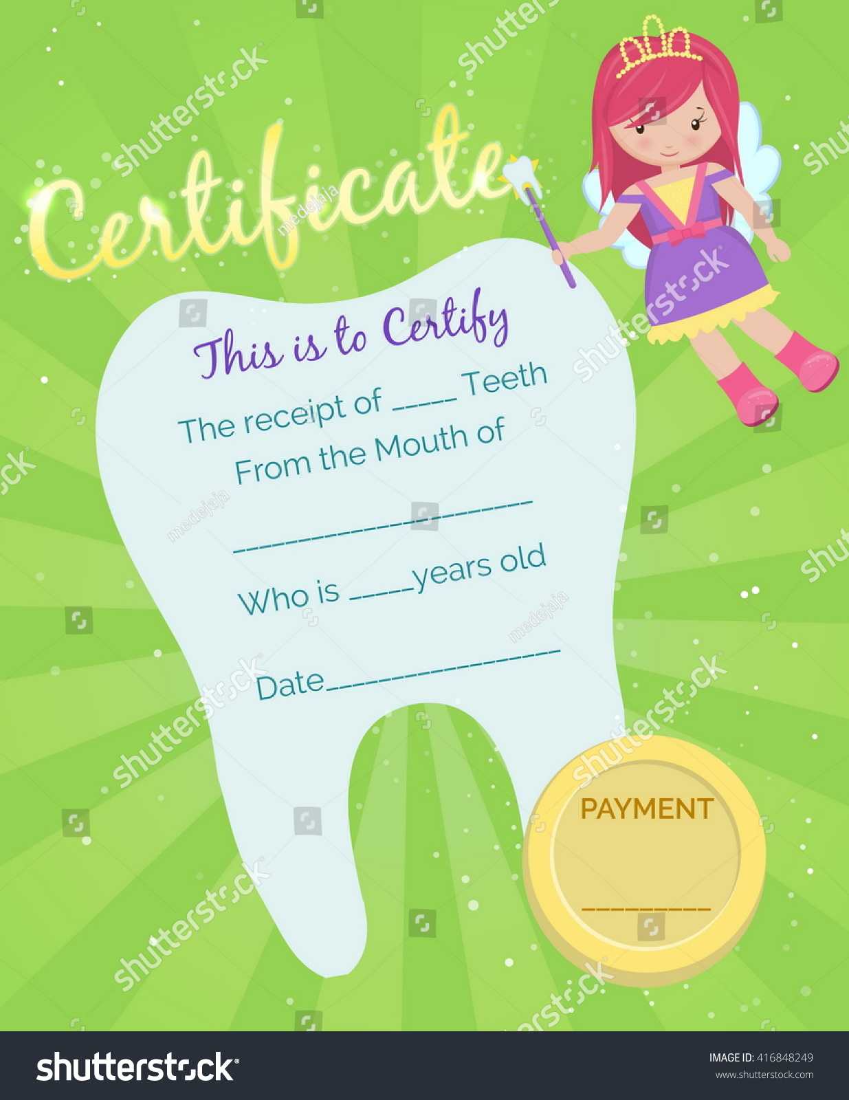 Cute Tooth Fairy Receipt Certificate Template Stock Vector For Tooth Fairy Certificate Template Free
