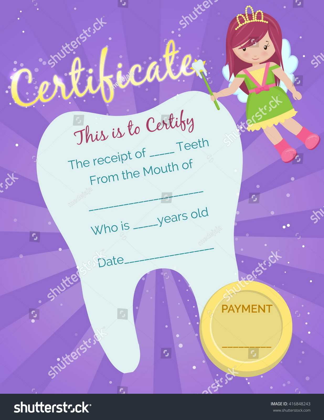 Cute Tooth Fairy Receipt Certificate Template Stock Vector Throughout Free Tooth Fairy Certificate Template