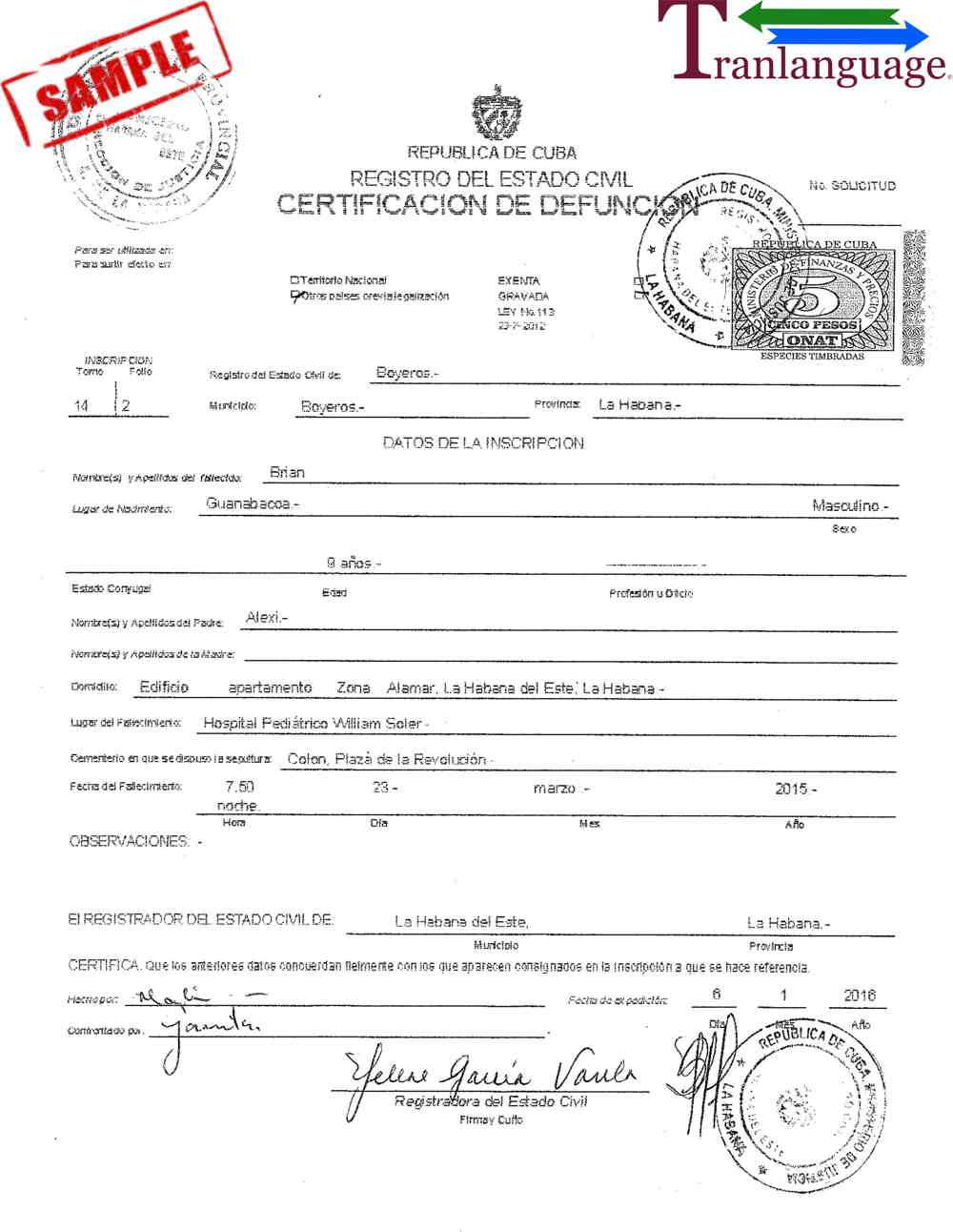 Death Certificate Cuba Iii Within Birth Certificate Translation Template Uscis