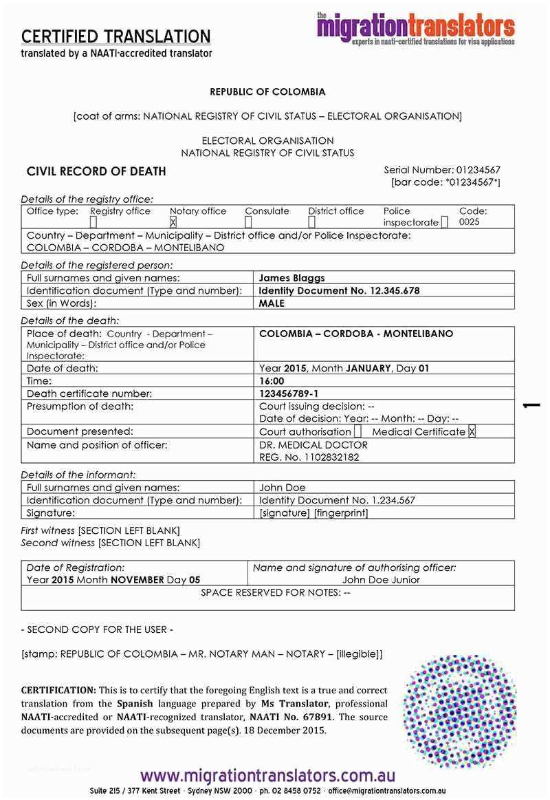 Death Certificate Translation Template Spanish To English Regarding Birth Certificate Translation Template English To Spanish