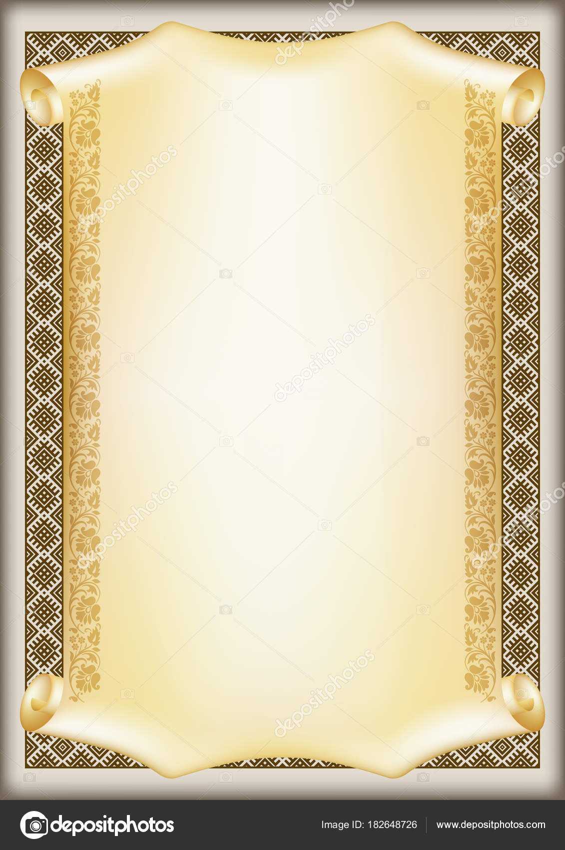 Decorative Rectangular Framework Ethnic Slavic Ornament Intended For Certificate Scroll Template