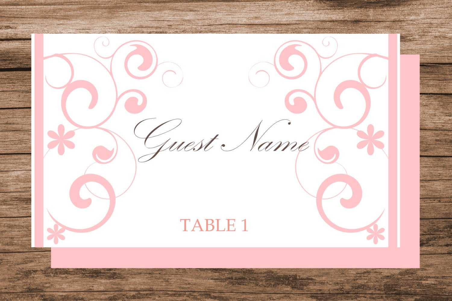 Digital Wedding Place Card Design, Floral Swirls Place Card Template, Red  Pink White Blue Green Orange + Any Other Color Available 001 016 Inside Place Card Size Template