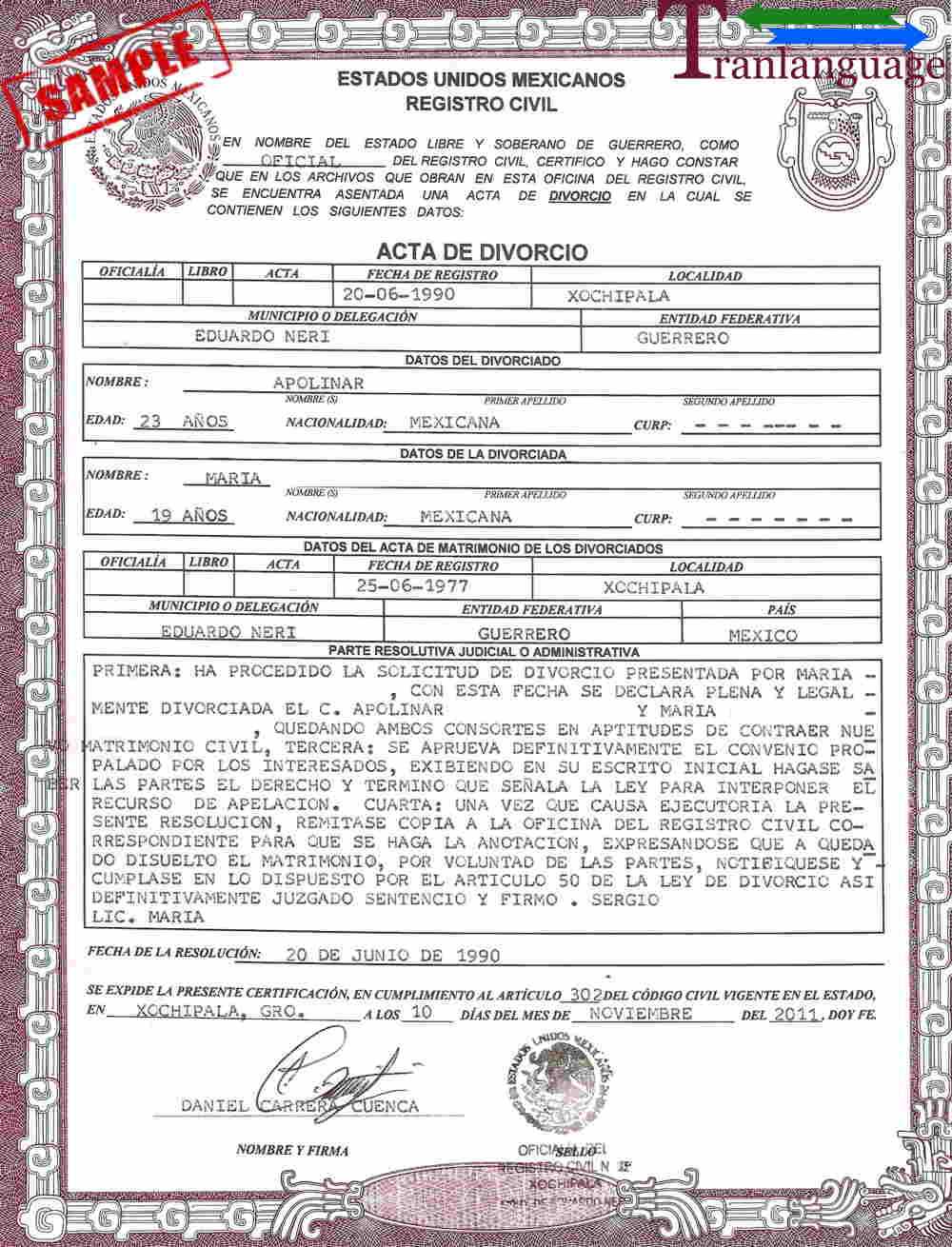 Divorce Certificate Mexico Inside Mexican Birth Certificate Translation Template