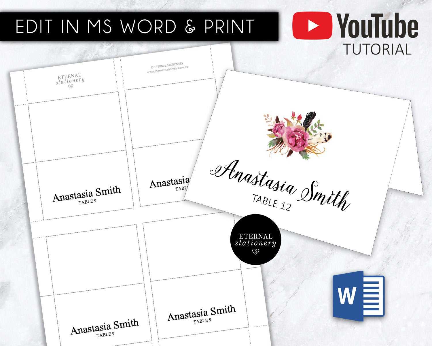 Diy Editable Microsoft Word Template Place Card | Wedding | Tent Card |  Engagement | Corporate | Escort Card Pertaining To Ms Word Place Card Template