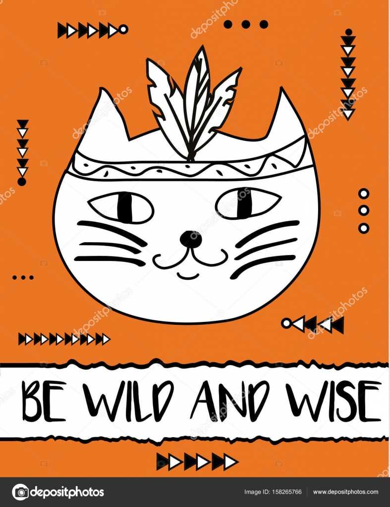 Doodle Cat Boho Feathers Headband. Modern Postcard, Flyer With Regard To Headband Card Template