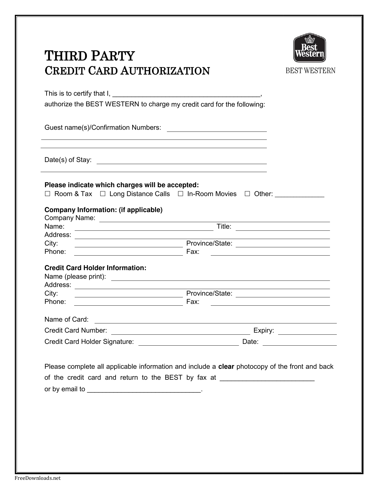 Download Best Western Credit Card Authorization Form Inside Credit Card Billing Authorization Form Template