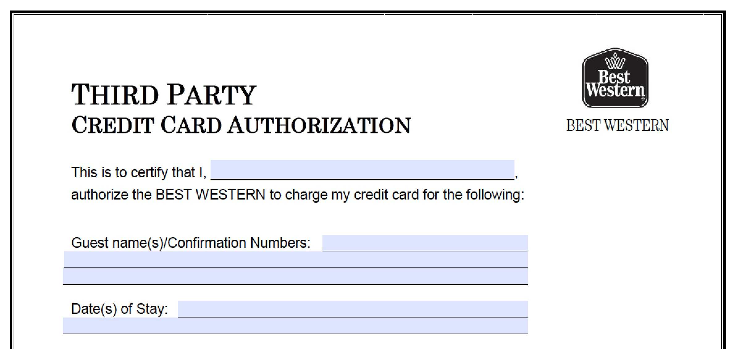 Download Best Western Credit Card Authorization Form Pertaining To Authorization To Charge Credit Card Template