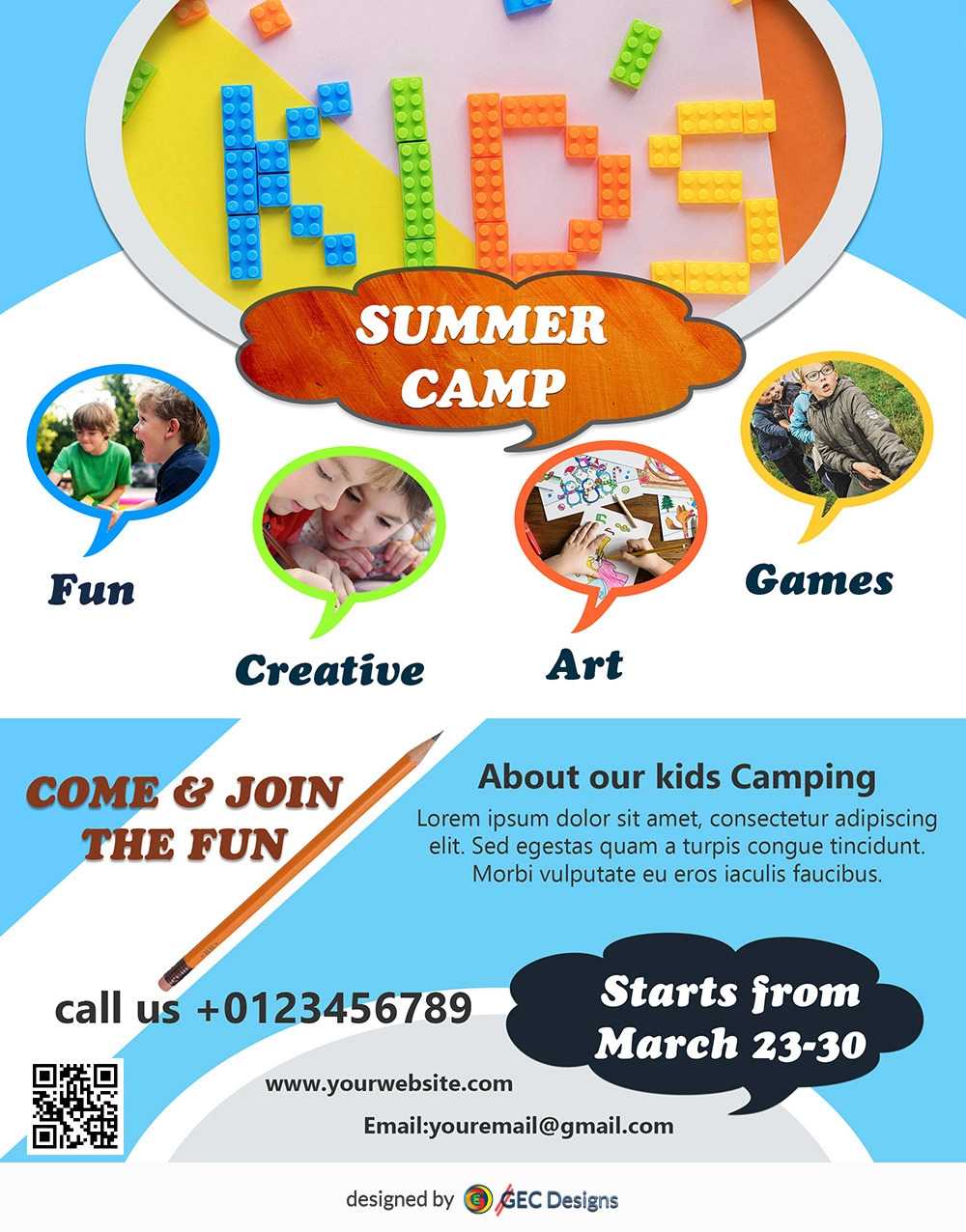 Download Free Kids Summer Camp Flyer Design Templates In Summer Camp Brochure Template Free Download