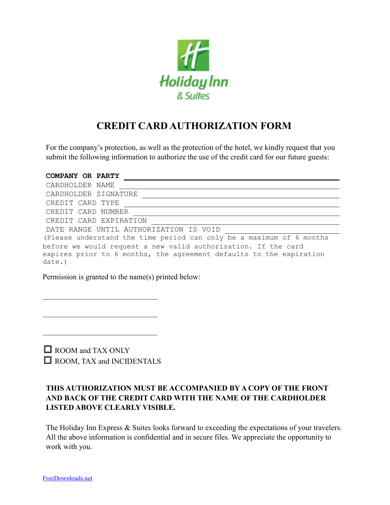 Download Holiday Inn Credit Card Authorization Form Template Intended For Hotel Credit Card Authorization Form Template