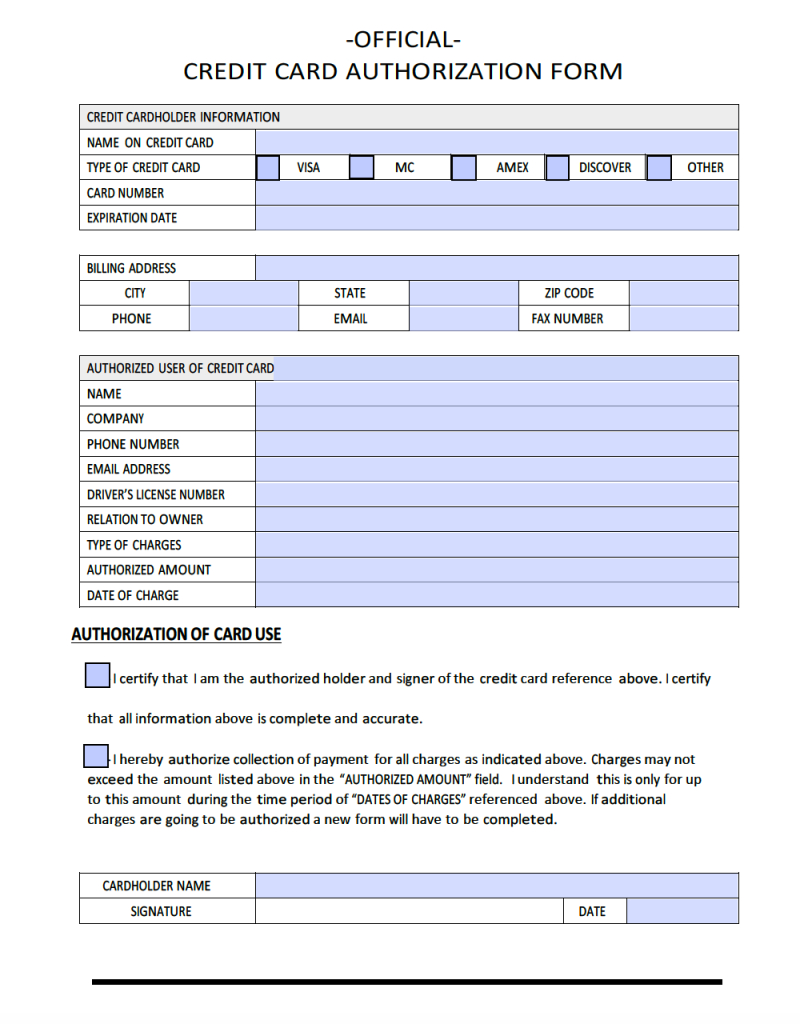 Download Sample Credit Card Authorization Form Template Intended For Credit Card Billing Authorization Form Template