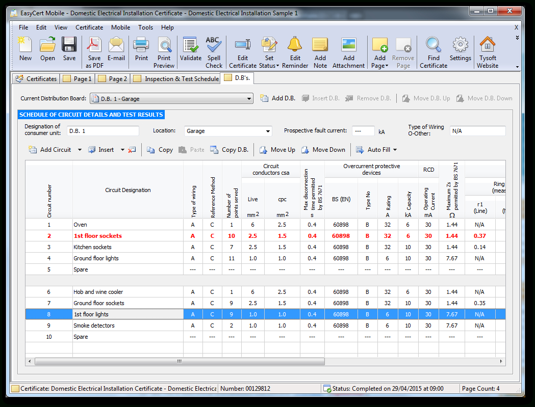 Easycert Electrical Software, Test & Inspection, Electrical In Electrical Minor Works Certificate Template