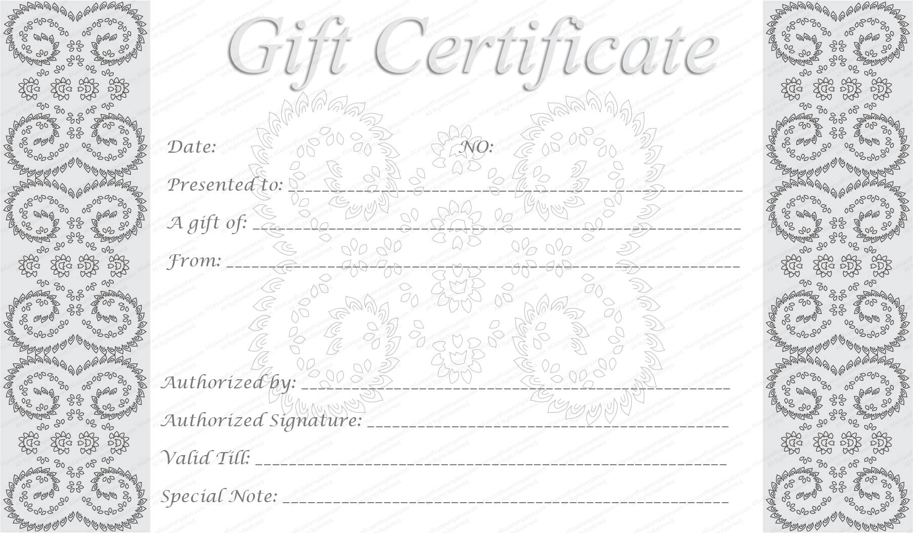 Editable And Printable Silver Swirls Gift Certificate Template Pertaining To Spa Day Gift Certificate Template