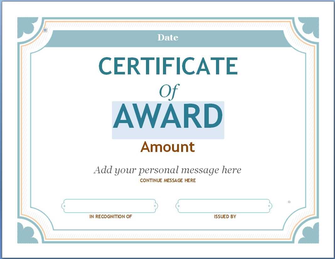 Editable Award Certificate Template In Word #1476 Throughout With Regard To Certificate Of Recognition Word Template