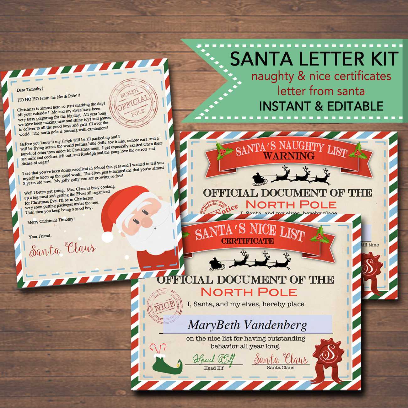 Editable Nice/naughty Certificates, Santa Letter Christmas Reward  Certificate Santa's Nice List, Letter From Santa Template Instant Download Pertaining To Toy Adoption Certificate Template