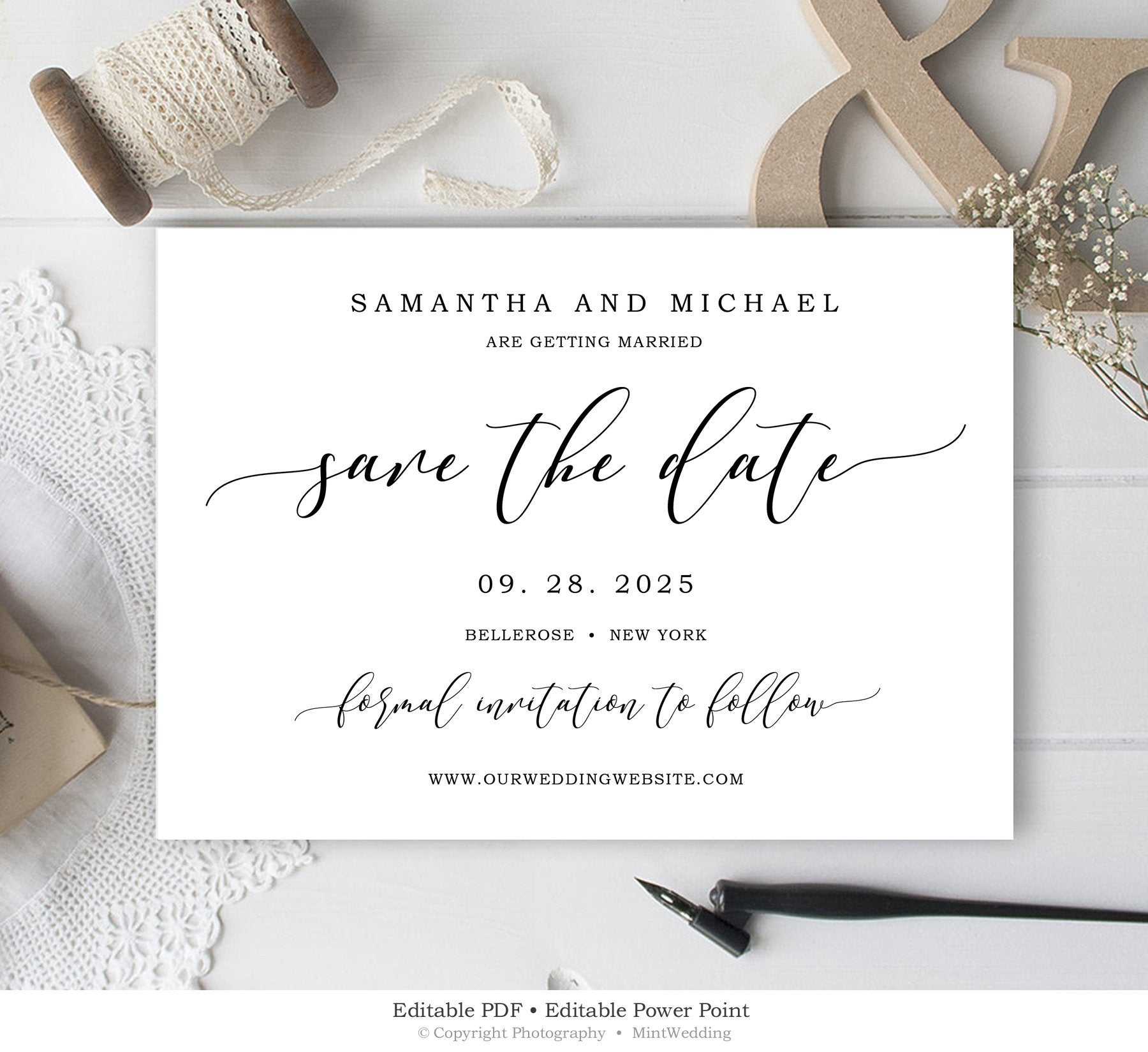 Editable Save The Date Card, Wedding Save The Date Template, Rustic Save  The Date Printable, Calligraphy Save The Date Instant Download Sd4 Inside Save The Date Powerpoint Template