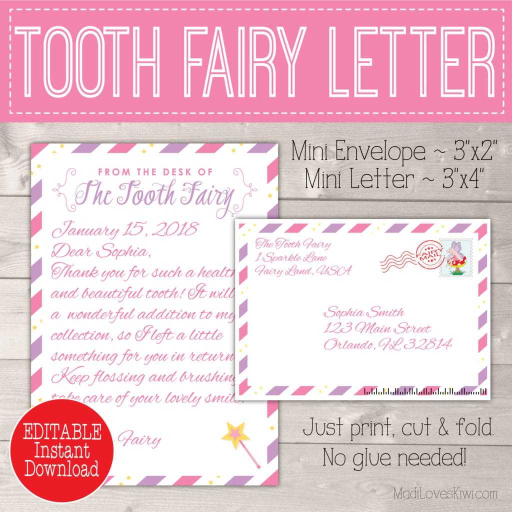 Editable Tooth Fairy Letter With Envelope | Printable Pink Throughout Free Tooth Fairy Certificate Template