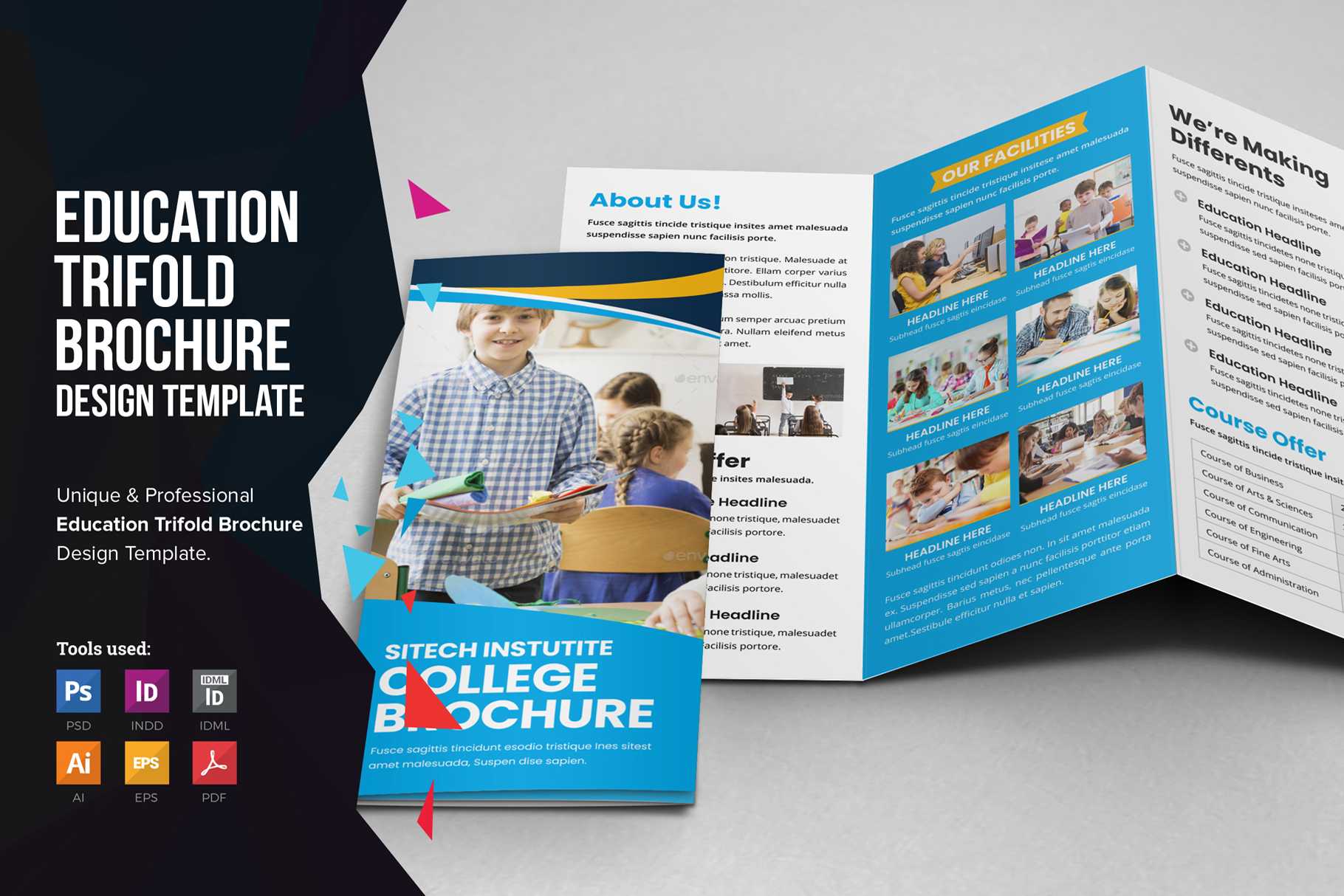 Education School Trifold Brochure V2 With Tri Fold School Brochure Template