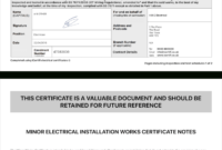 Electrical Certificate - Example Minor Works Certificate pertaining to Minor Electrical Installation Works Certificate Template