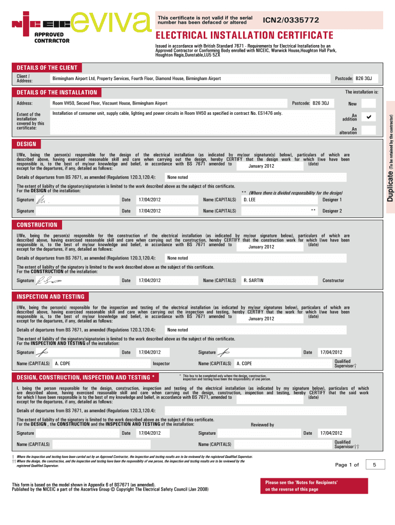 Electrical Installation Certificate Editable Pdf – Fill With Electrical Minor Works Certificate Template