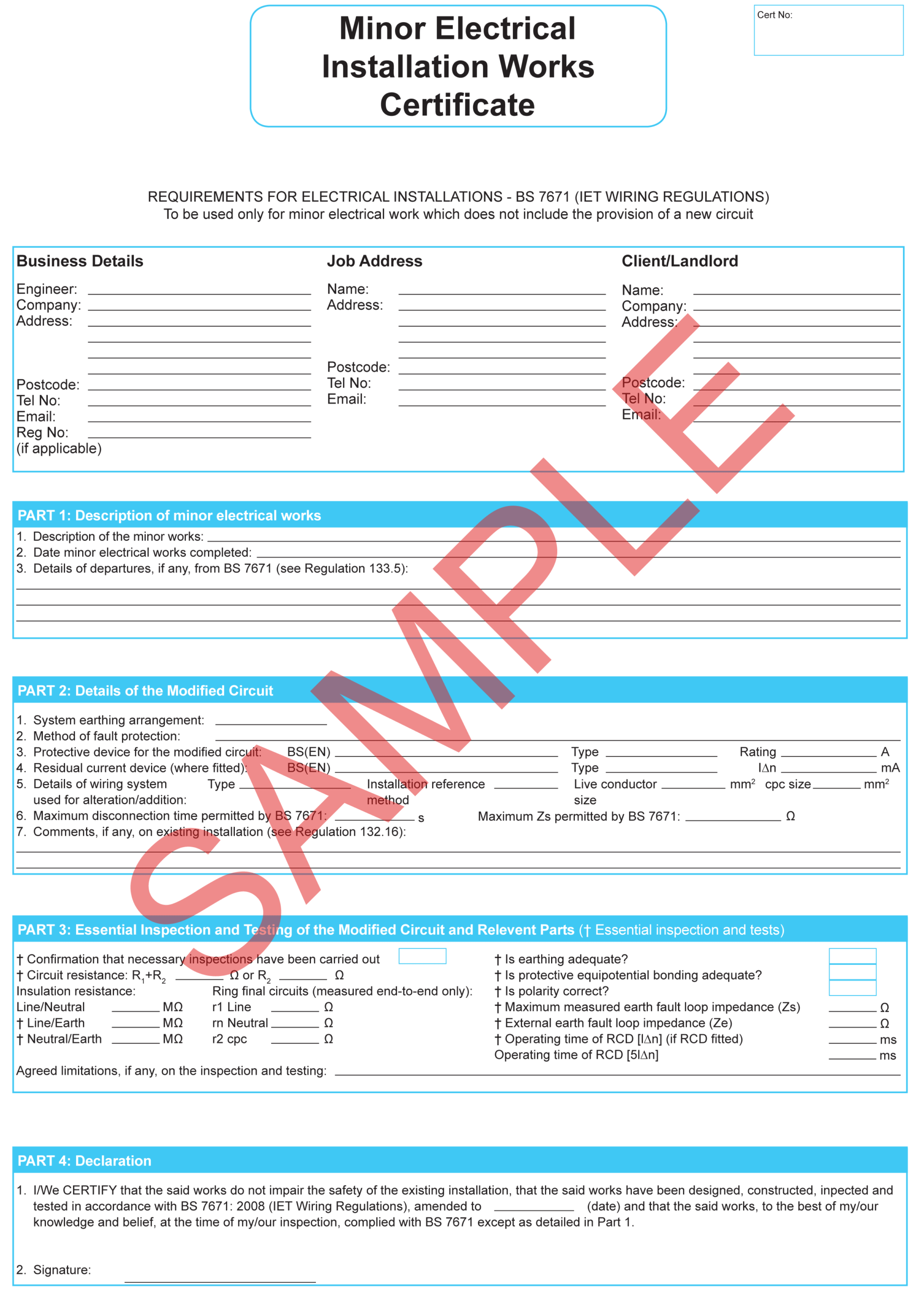 Electrical Installation: Minor Electrical Installation Works Intended For Electrical Minor Works Certificate Template