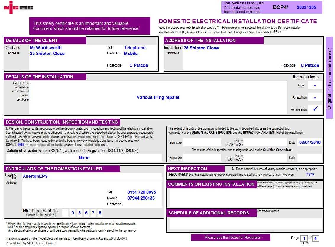 Electrical Installation: Minor Electrical Installation Works With Electrical Minor Works Certificate Template