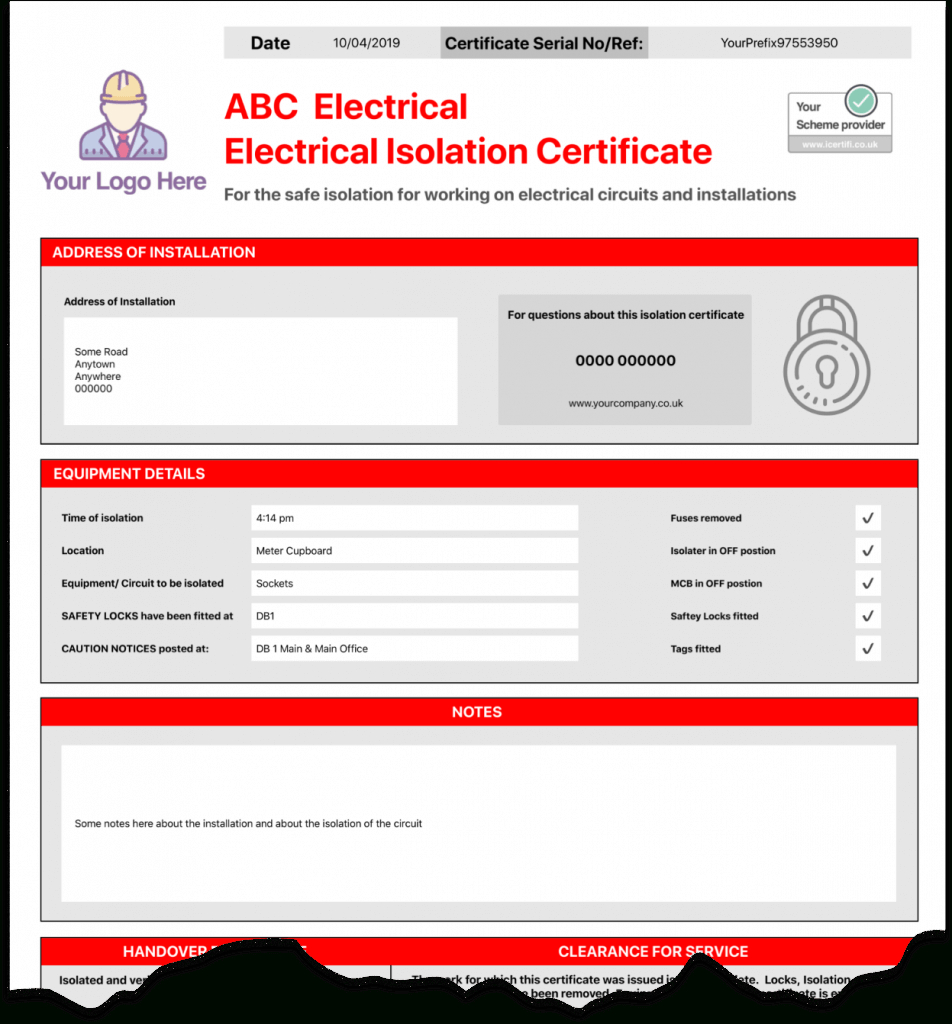 Electrical Isolation Certificate | Send Unlimited For Electrical Isolation Certificate Template