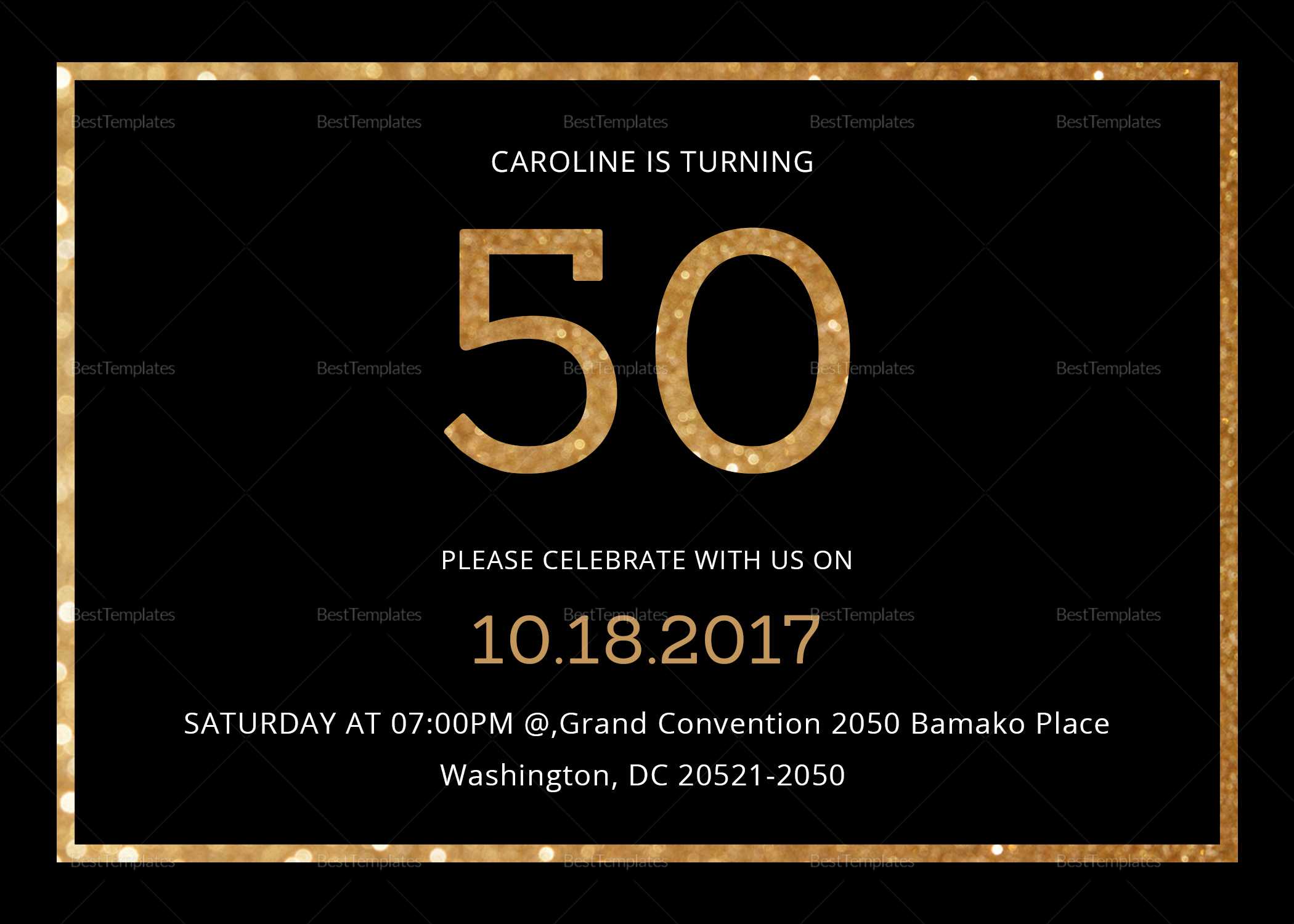 Elegant Black And Gold 50Th Birthday Invitation Template Throughout Birthday Card Template Indesign